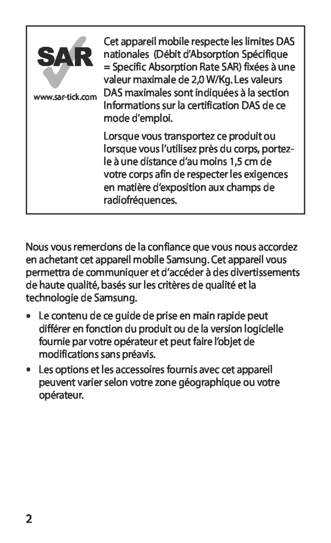 Samsung GT-S7530EAAXEF manual nationales Débit dAbsorption Spécifique 