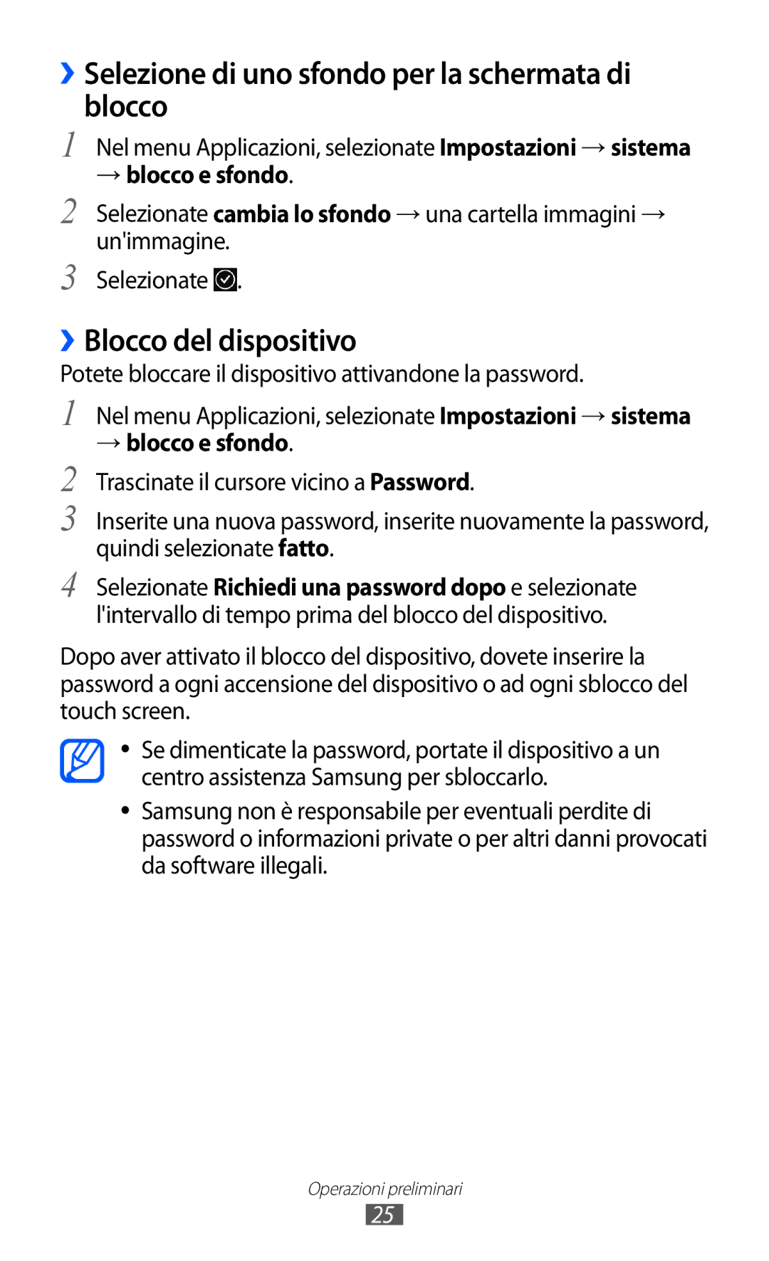 Samsung GT-S7530EAEITV, GT-S7530EAETIM manual ››Selezione di uno sfondo per la schermata di blocco, ››Blocco del dispositivo 