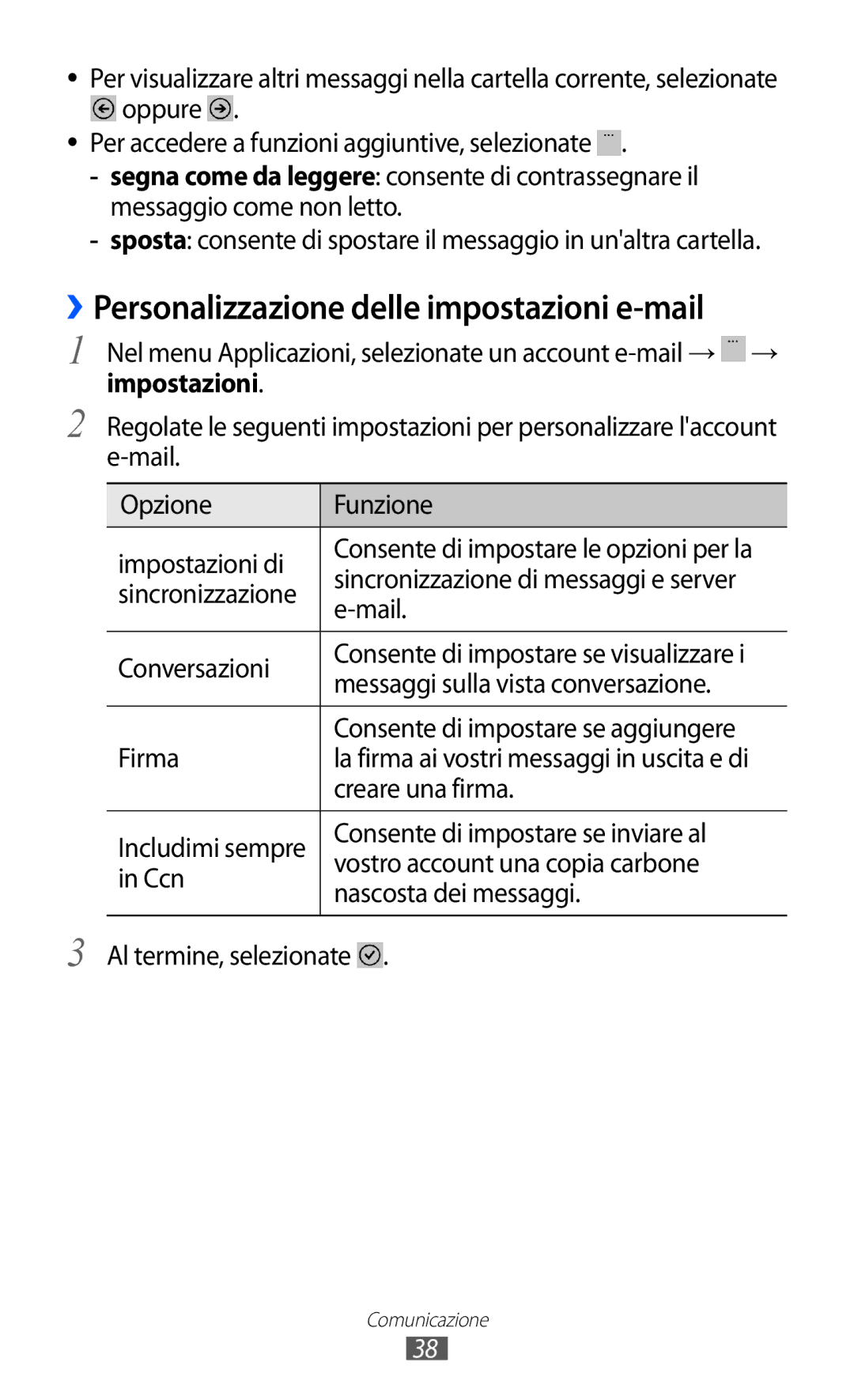 Samsung GT-S7530EAETIM, GT-S7530EAEITV manual ››Personalizzazione delle impostazioni e-mail 