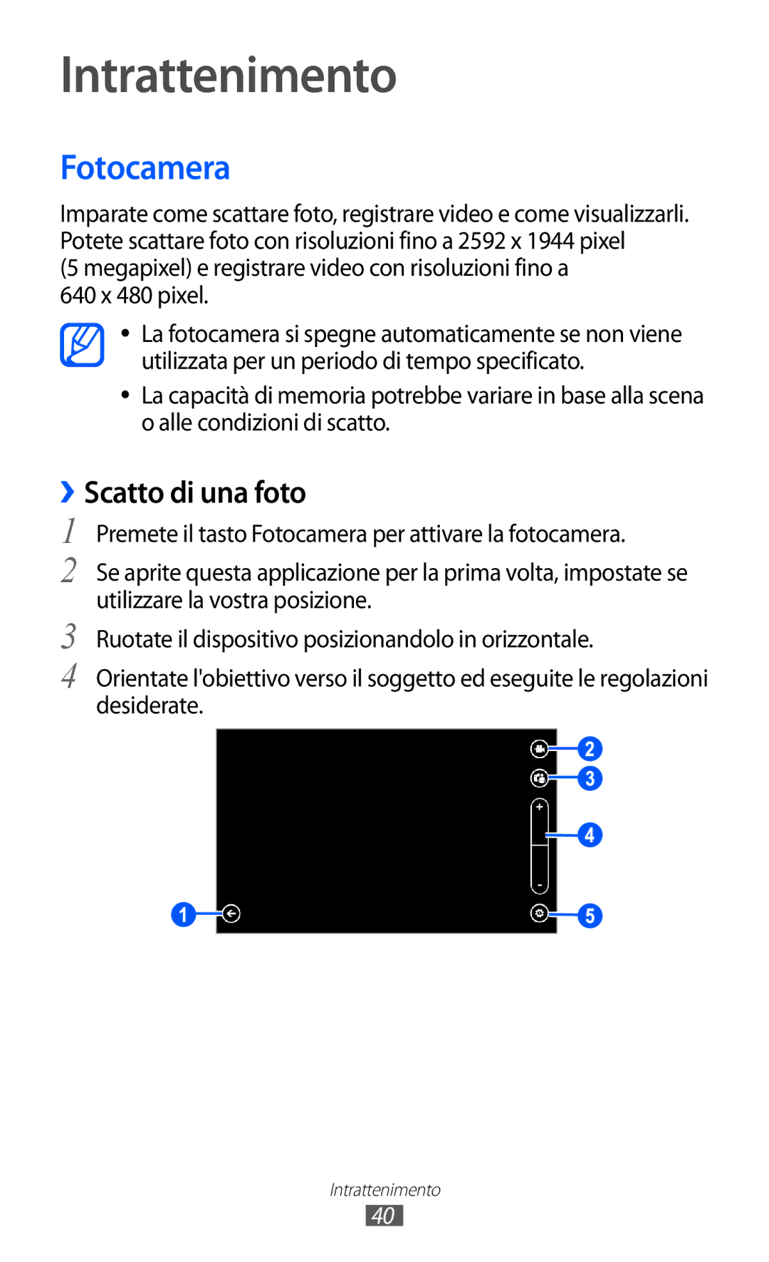 Samsung GT-S7530EAETIM, GT-S7530EAEITV manual Intrattenimento, Fotocamera, ››Scatto di una foto 