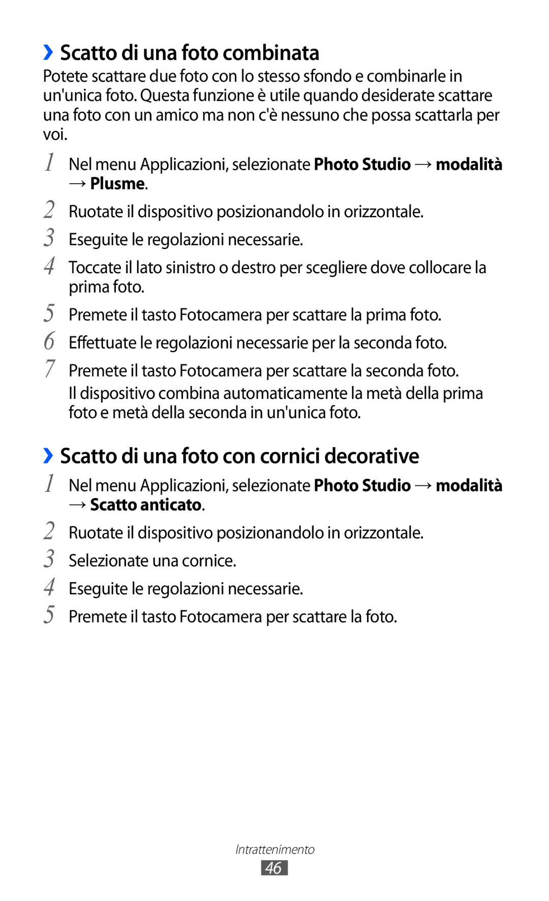 Samsung GT-S7530EAETIM manual ››Scatto di una foto combinata, ››Scatto di una foto con cornici decorative, → Plusme 