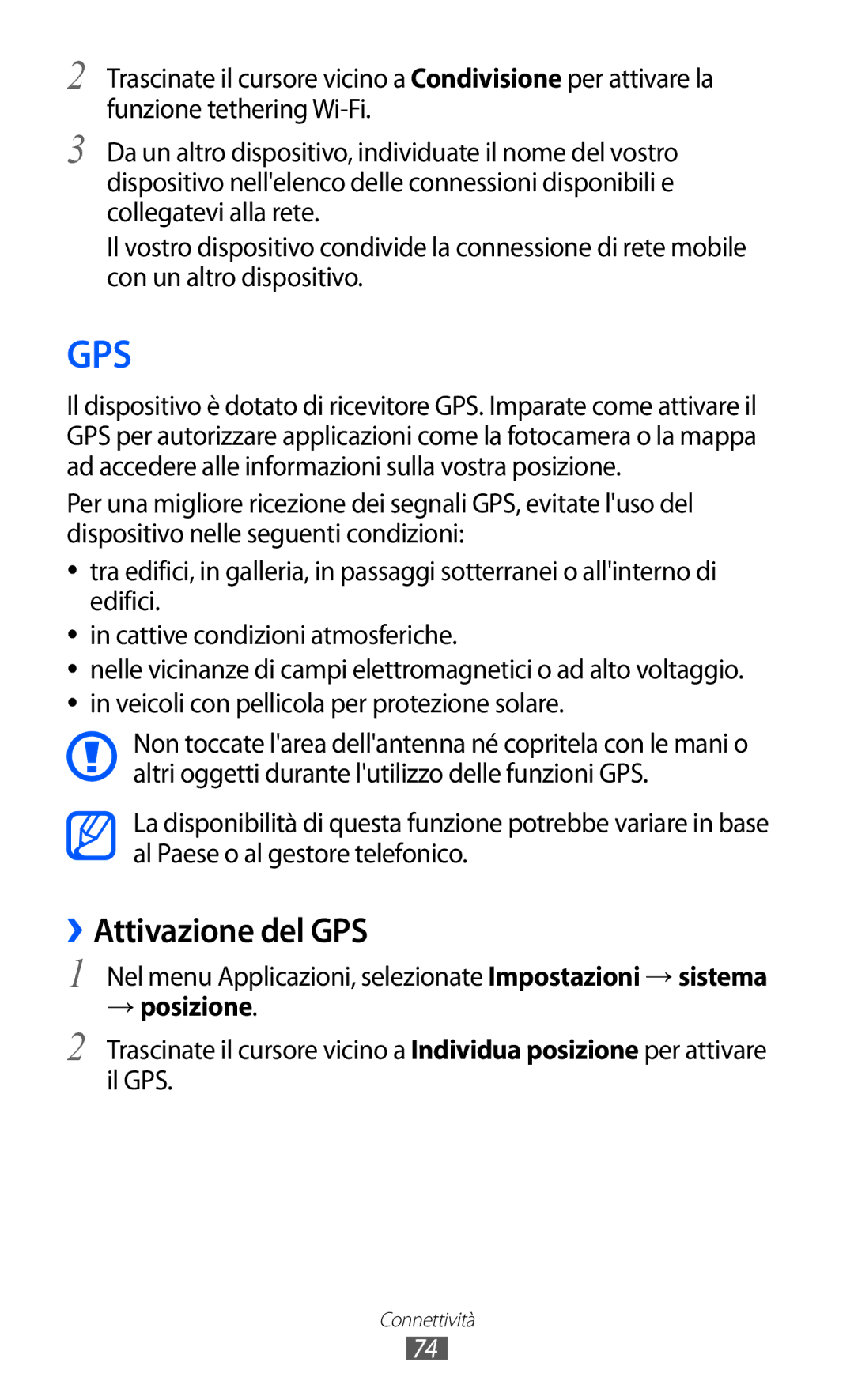 Samsung GT-S7530EAETIM, GT-S7530EAEITV manual Gps, ››Attivazione del GPS 