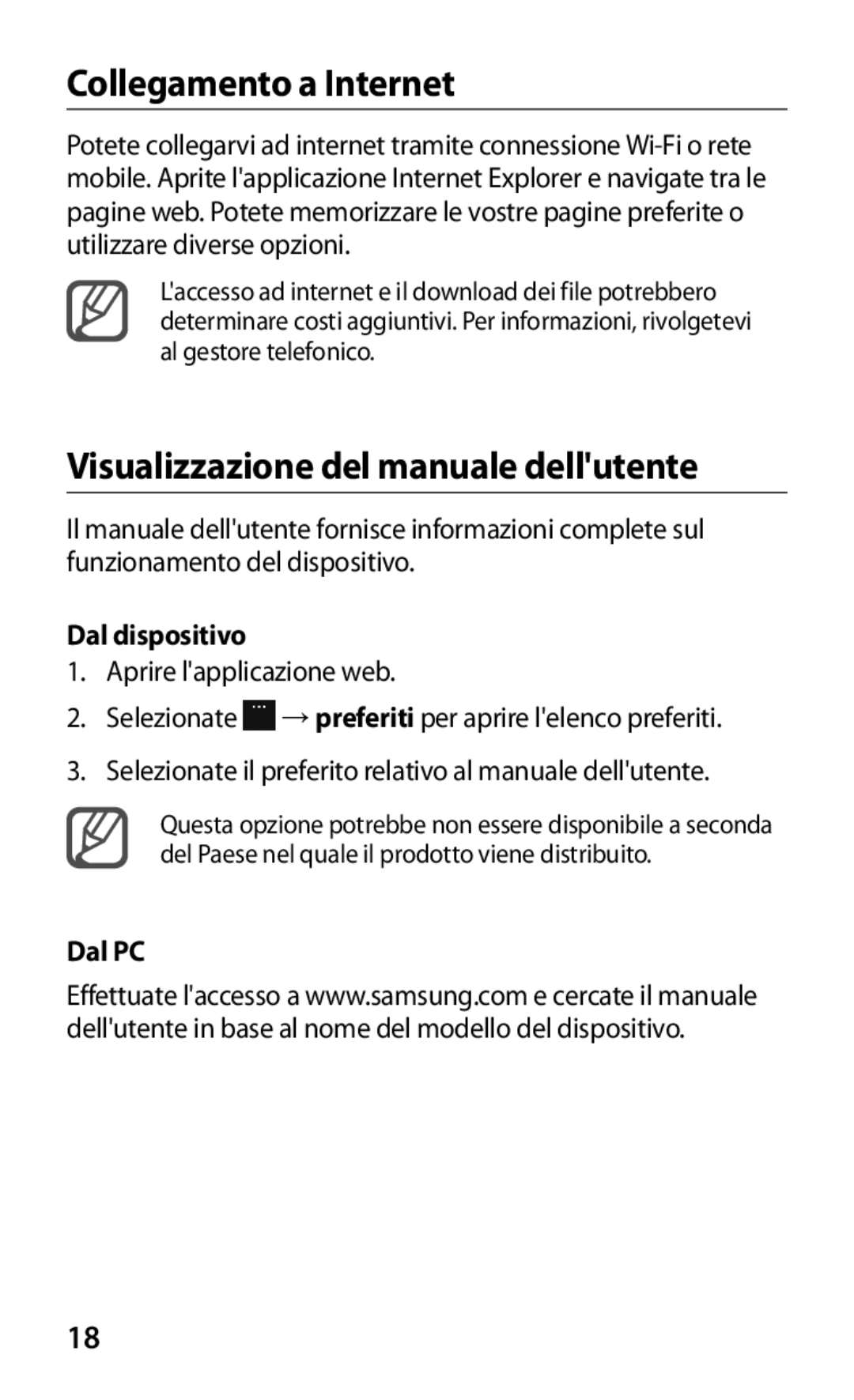 Samsung GT-S7530EAETIM Collegamento a Internet, Visualizzazione del manuale dellutente, Dal dispositivo, Dal PC 