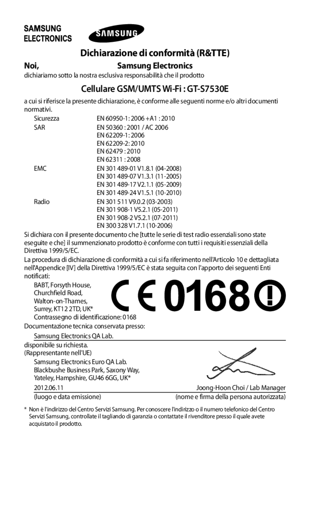 Samsung GT-S7530EAEITV, GT-S7530EAETIM manual Cellulare GSM/UMTS Wi-Fi GT-S7530E, Noi 