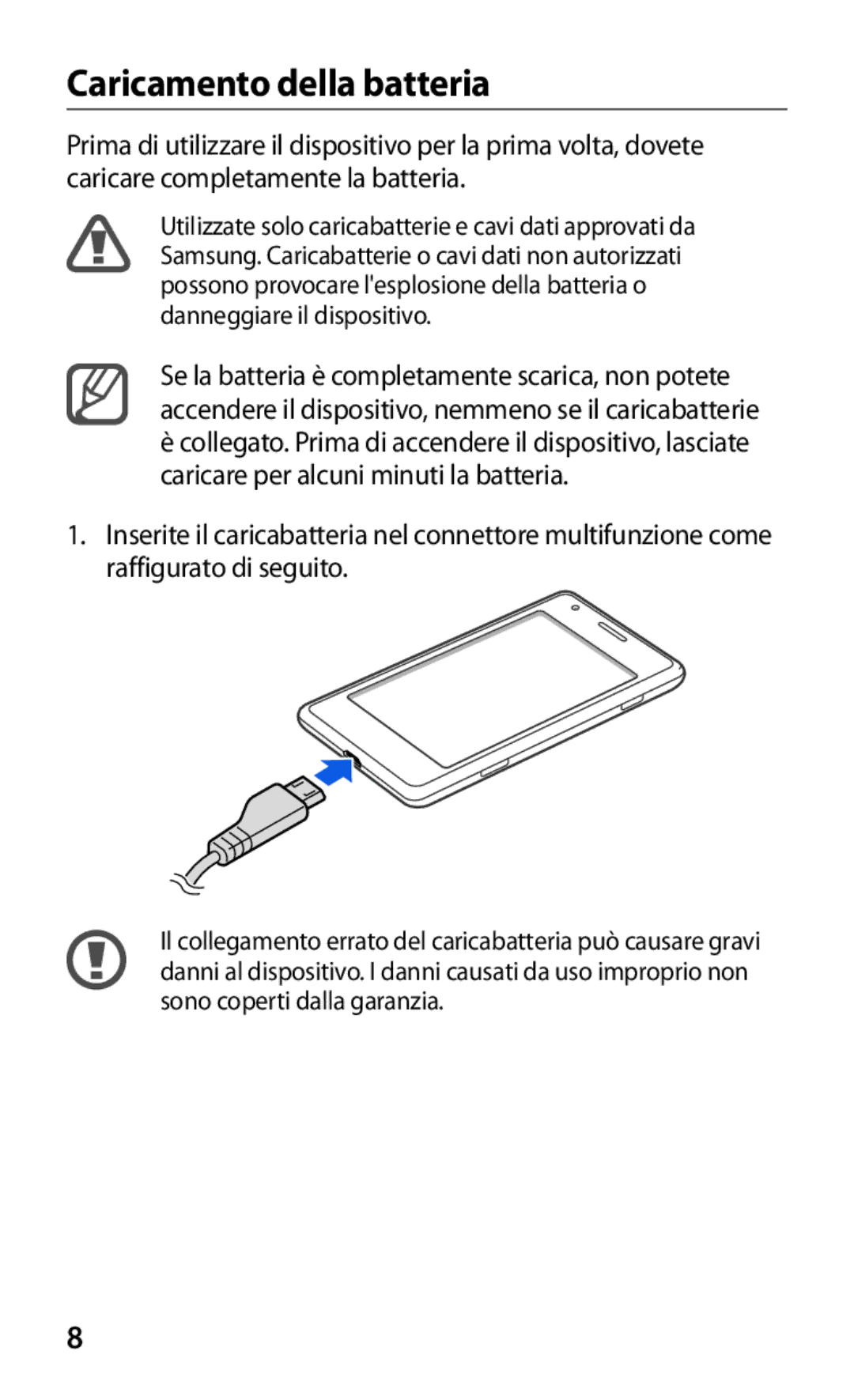 Samsung GT-S7530EAETIM, GT-S7530EAEITV manual Caricamento della batteria 