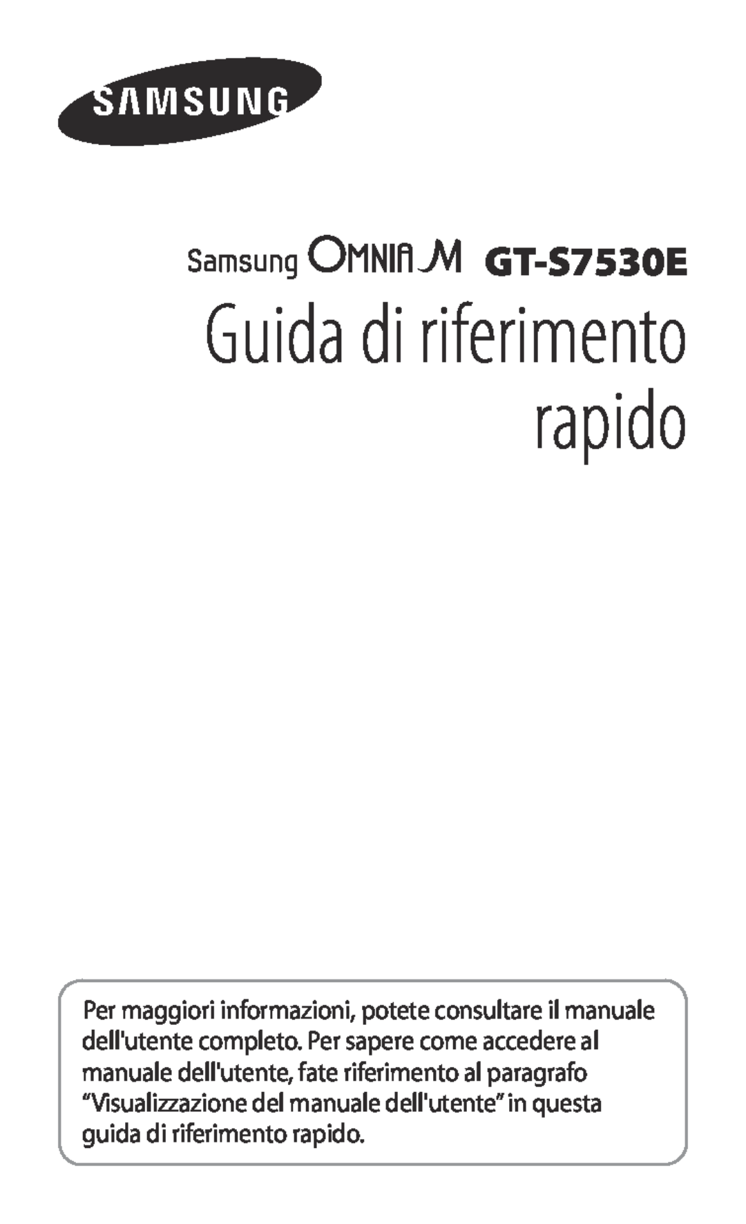 Samsung GT-S7530EAEITV, GT-S7530EAETIM manual Guida di riferimento rapido 