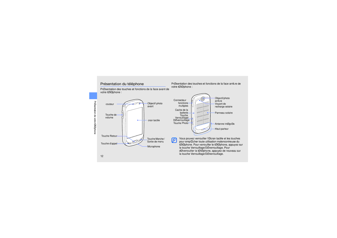 Samsung GT-S7550EBAORC, GT-S7550EBASFR, GT-S7550EBAXEF manual Présentation du téléphone 