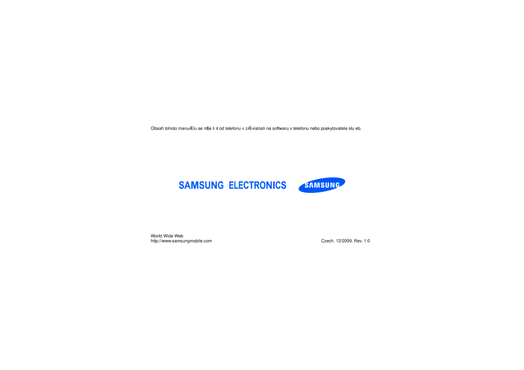 Samsung GT-S7550EBAVDC, GT-S7550EBAXEZ manual Czech /2009. Rev 