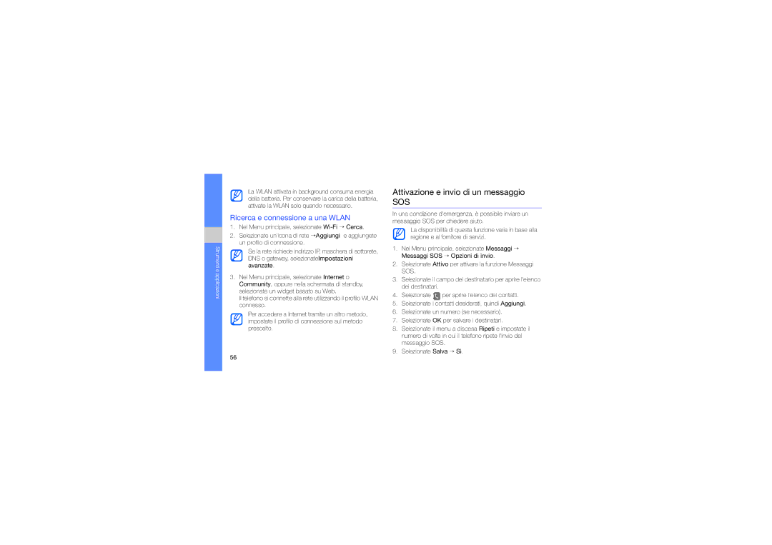 Samsung GT-S7550EBAITV, GT-S7550EBAVOM manual Attivazione e invio di un messaggio, Ricerca e connessione a una Wlan 