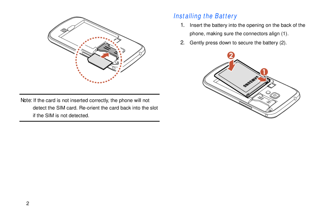 Samsung GT-S7560M user manual Installing the Battery 