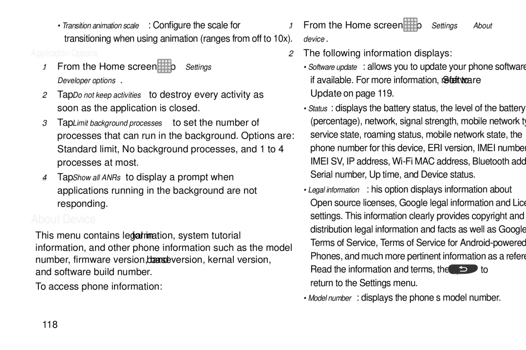 Samsung GT-S7560M user manual About Device, Application Options 