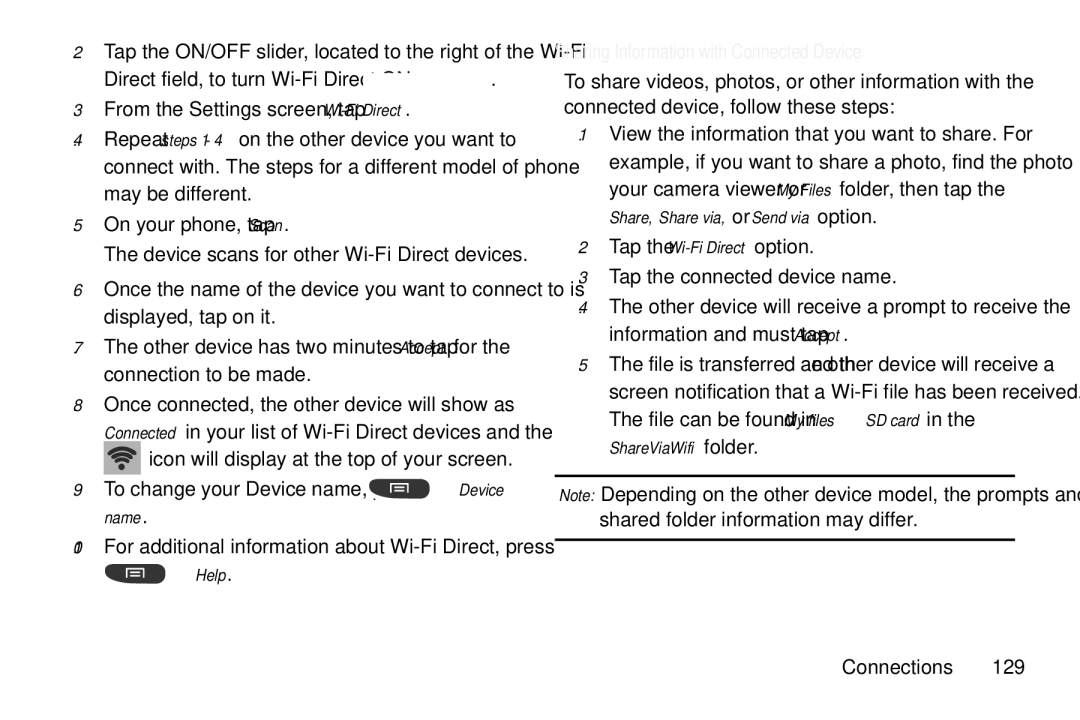 Samsung GT-S7560M user manual Help, Sharing Information with Connected Device 