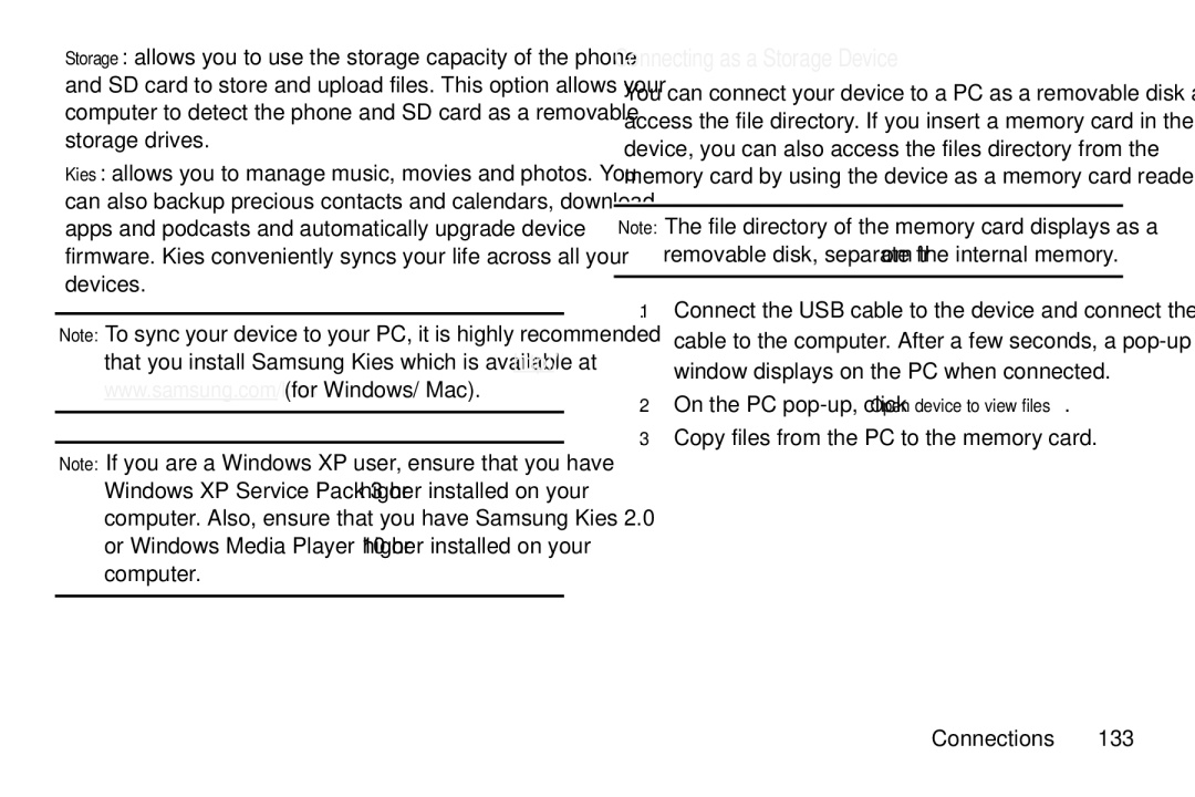 Samsung GT-S7560M user manual Connecting as a Storage Device 