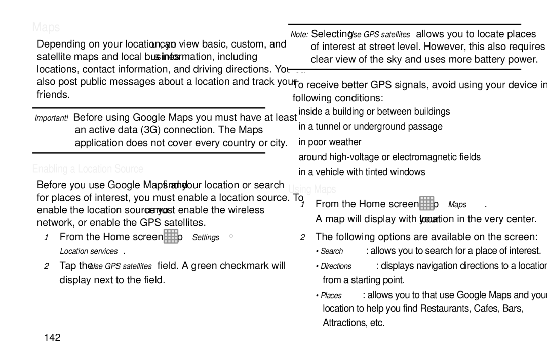 Samsung GT-S7560M user manual Enabling a Location Source, Using Maps 