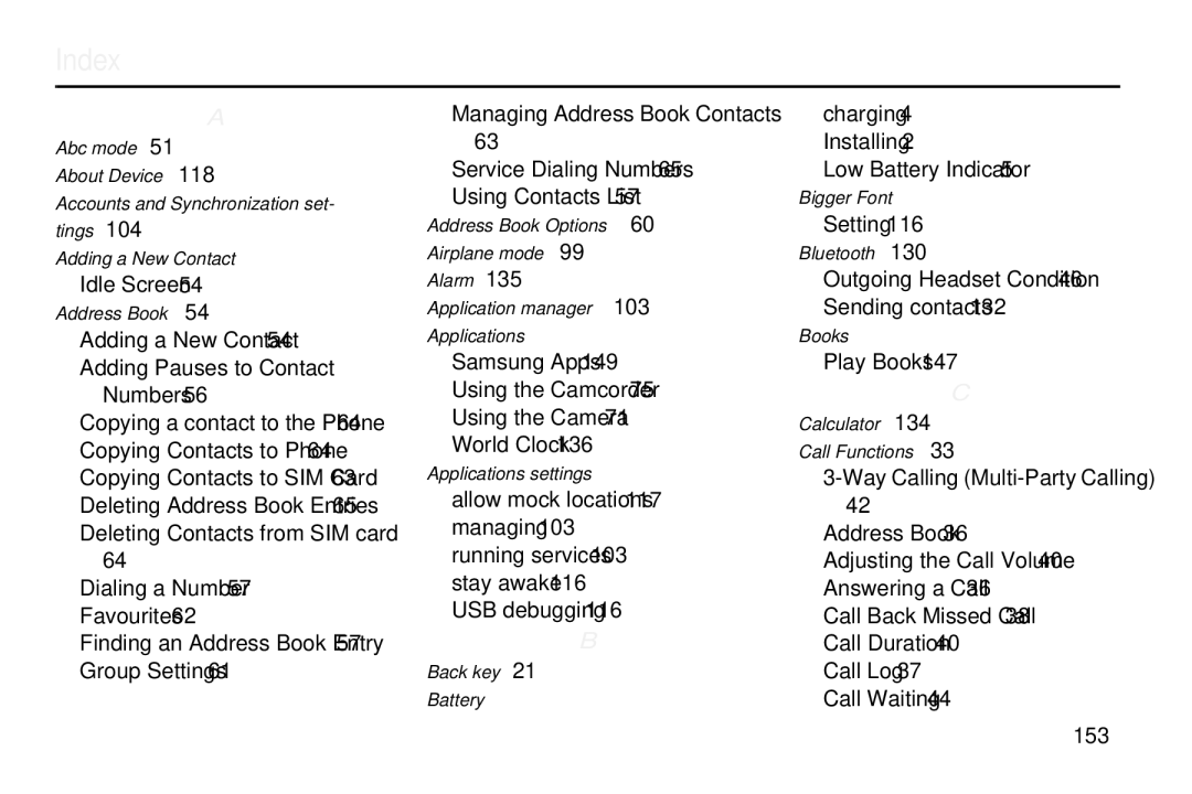 Samsung GT-S7560M user manual Index 