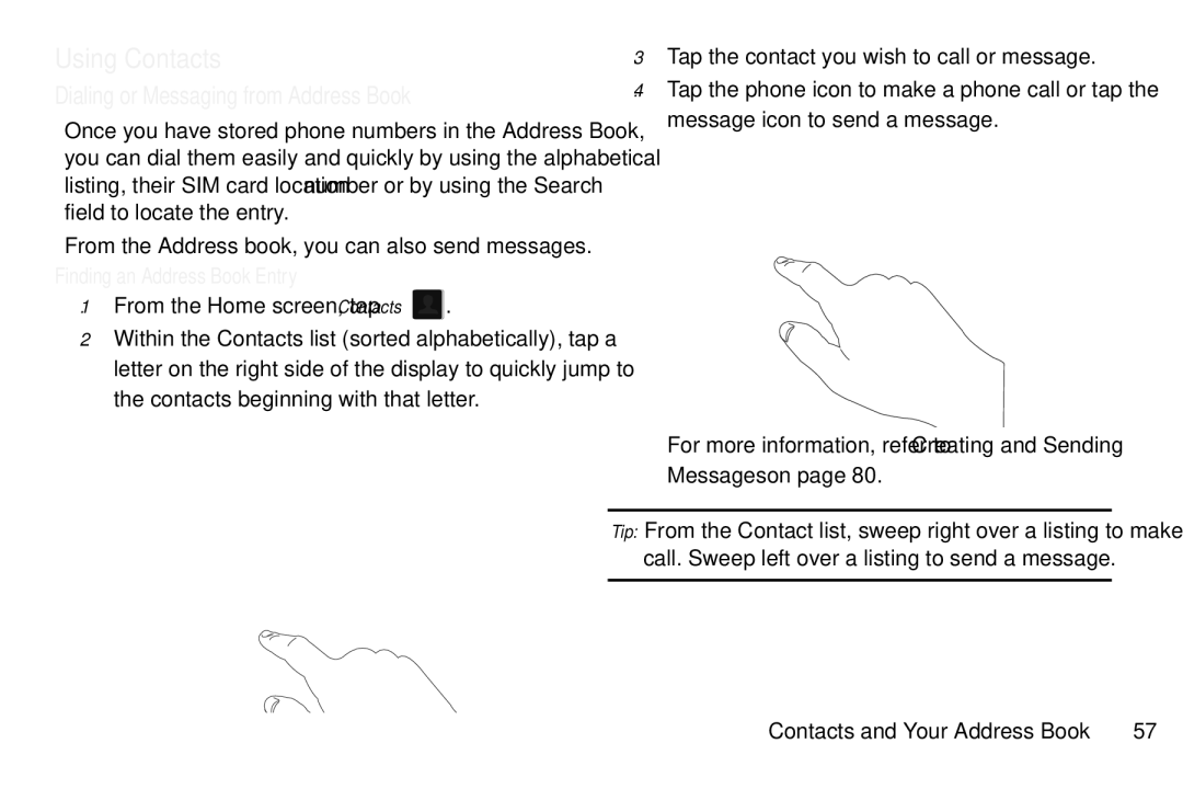 Samsung GT-S7560M user manual Using Contacts, Dialing or Messaging from Address Book, Finding an Address Book Entry 