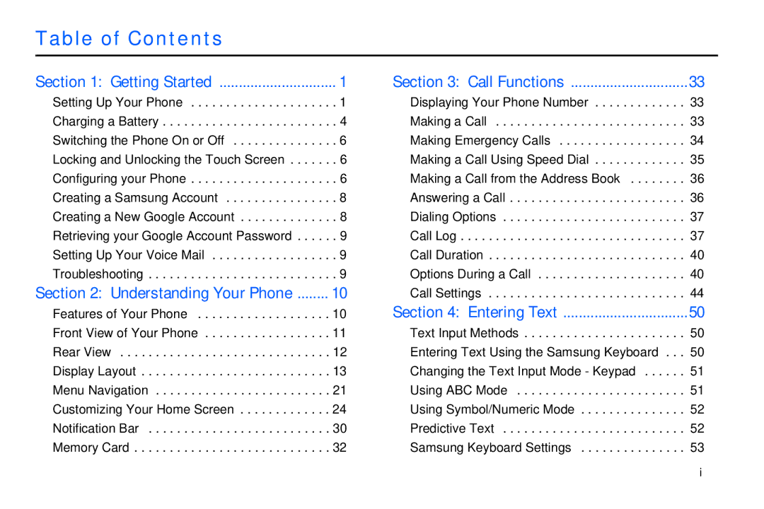 Samsung GT-S7560M user manual Table of Contents 