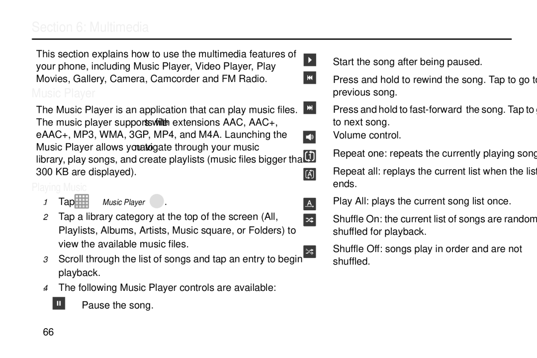 Samsung GT-S7560M user manual Multimedia, Playing Music, KB are displayed, Tap Music Player 