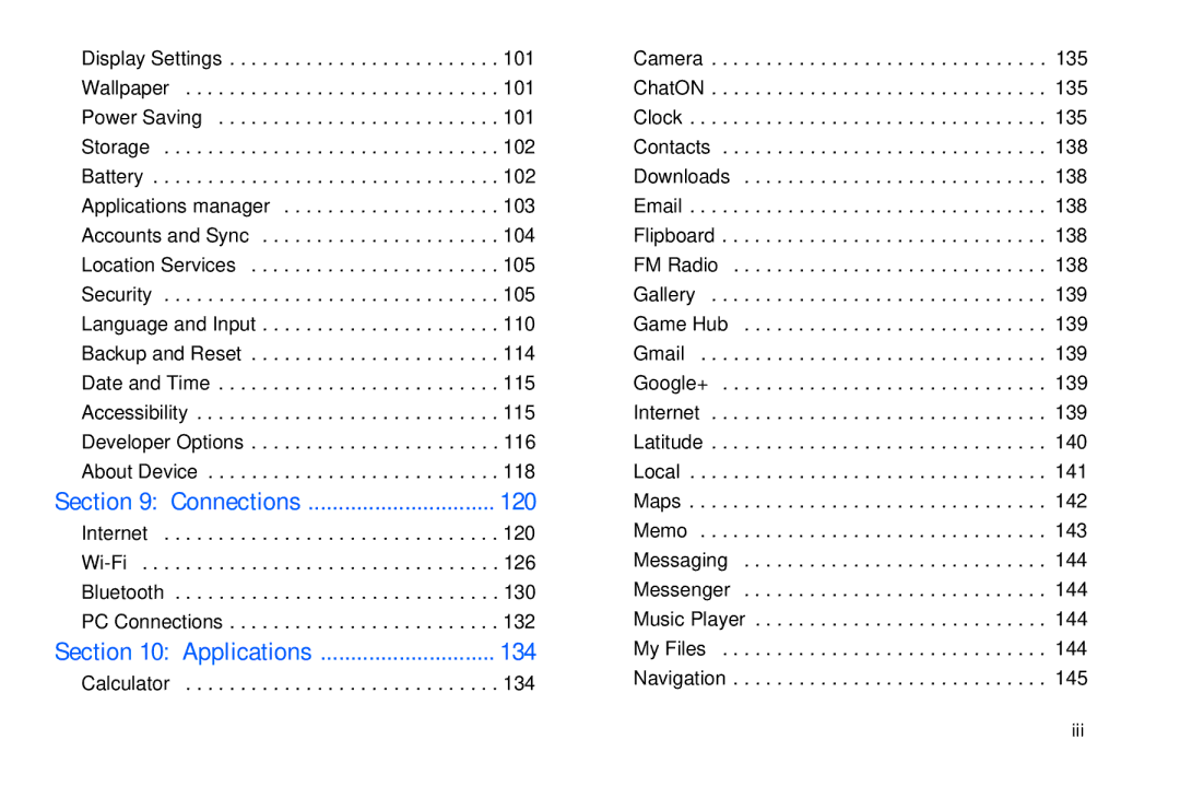 Samsung GT-S7560M user manual 120, 134, Iii 