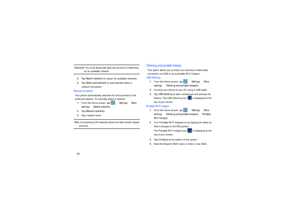 Samsung GT-S7560M user manual Tethering and portable hotspot 