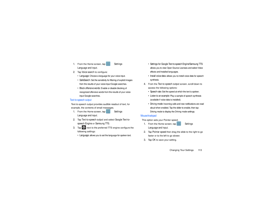 Samsung GT-S7560M user manual Tap Voice search to configure, This option sets your Pointer speed 