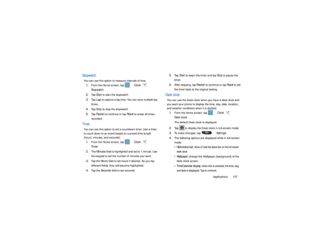 Samsung GT-S7560M user manual You can use this option to measure intervals of time, Stopwatch, Timer, Desk clock 