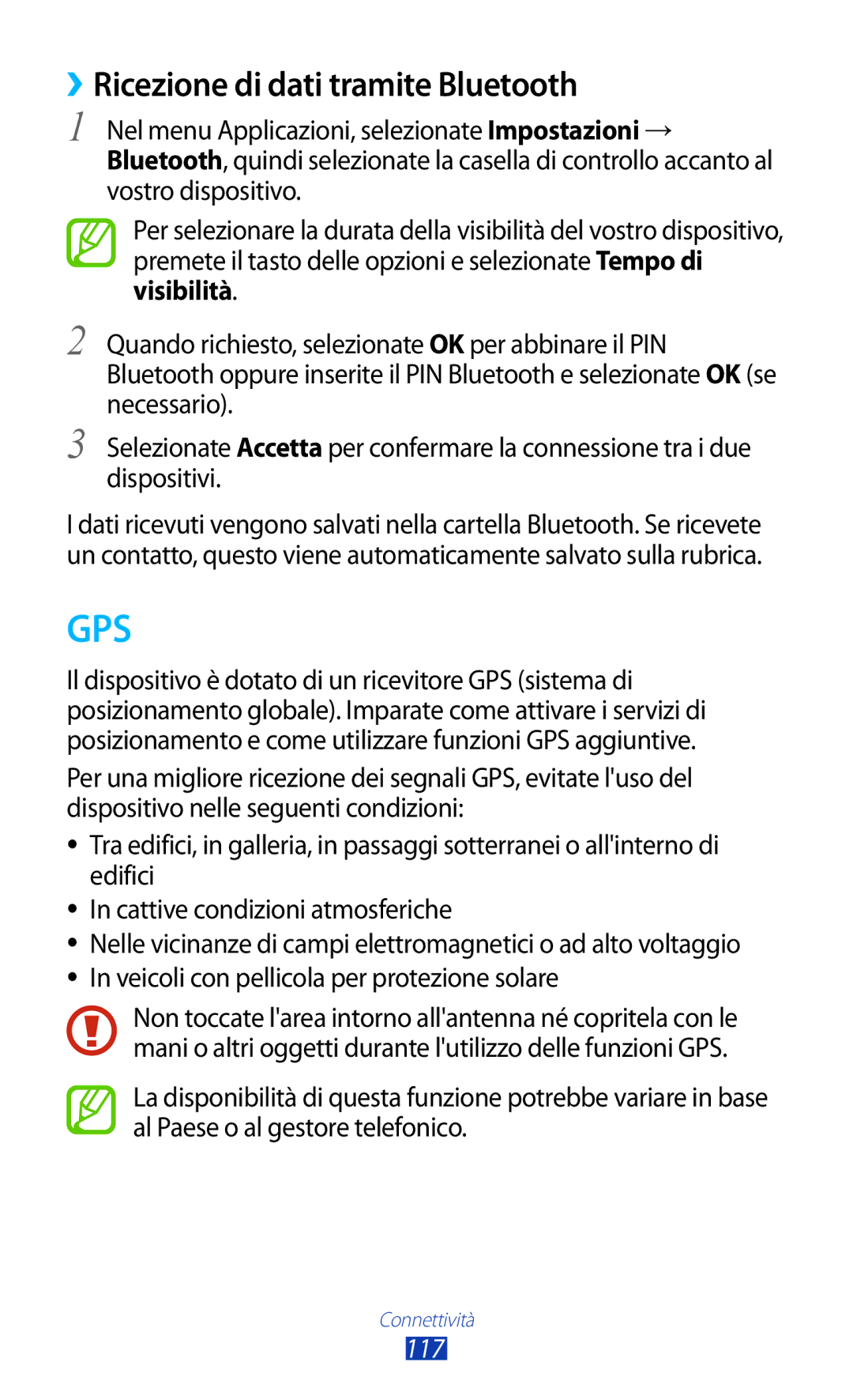 Samsung GT-S7560ZKAOMN, GT-S7560UWAWIN, GT-S7560ZKAXEO, GT-S7560ZKAWIN manual ››Ricezione di dati tramite Bluetooth, 117 