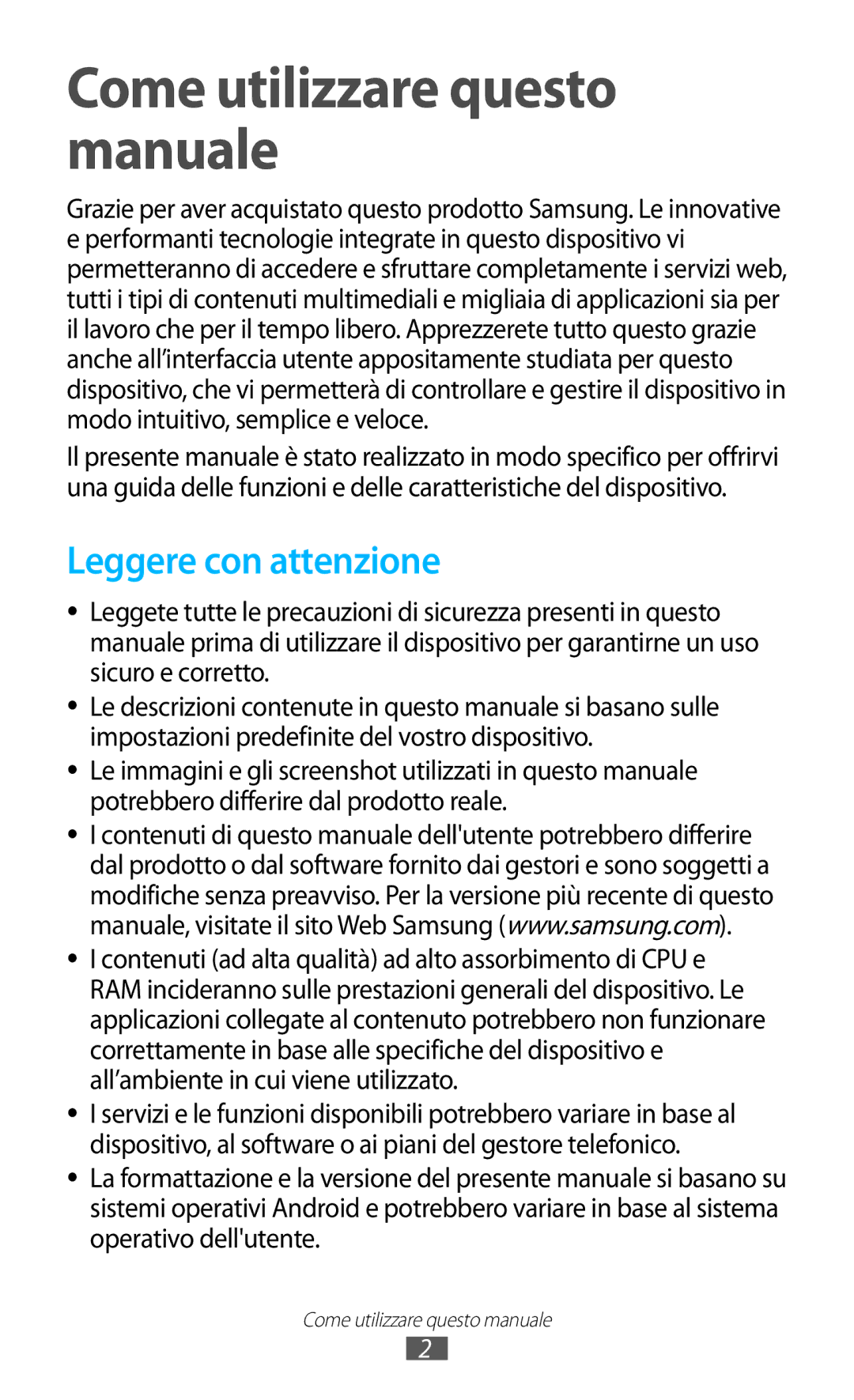 Samsung GT-S7560ZKAWIN, GT-S7560UWAWIN, GT-S7560ZKAXEO Come utilizzare questo manuale, Leggere con attenzione 