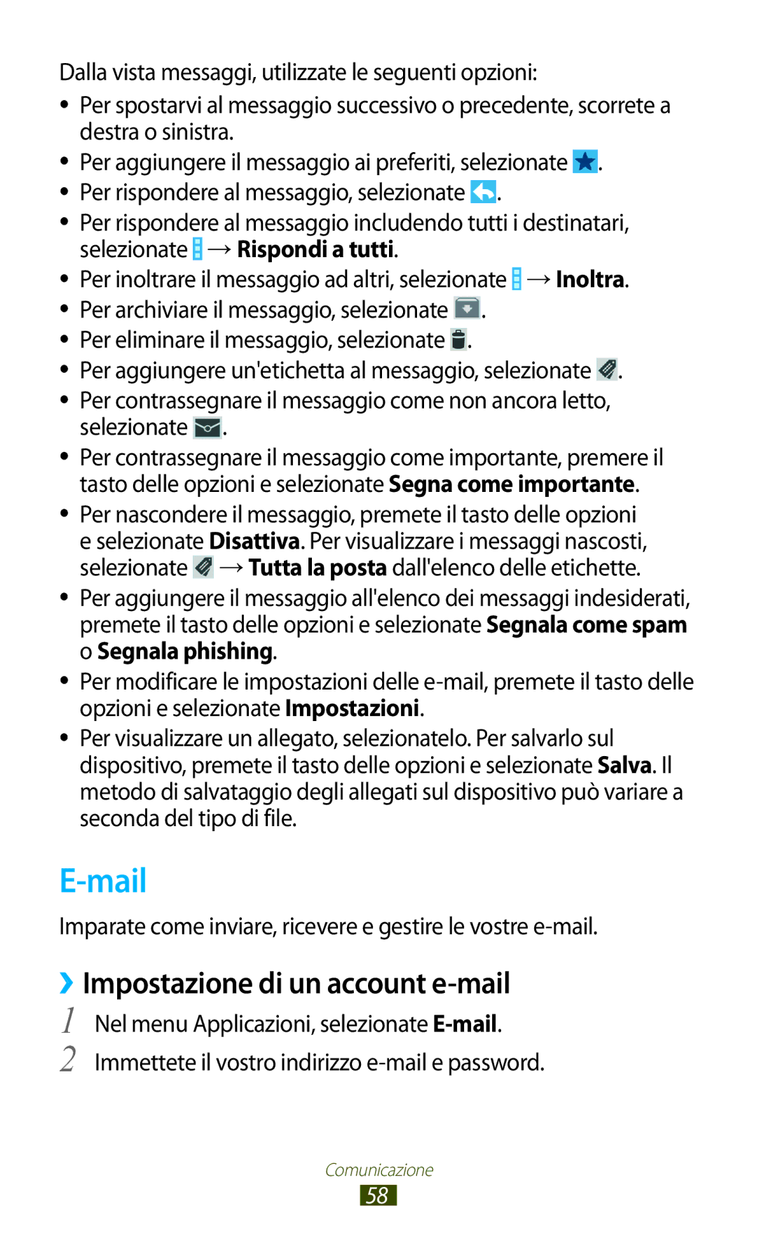 Samsung GT-S7560ZKAWIN, GT-S7560UWAWIN, GT-S7560ZKAXEO, GT-S7560UWATIM manual Mail, ››Impostazione di un account e-mail 