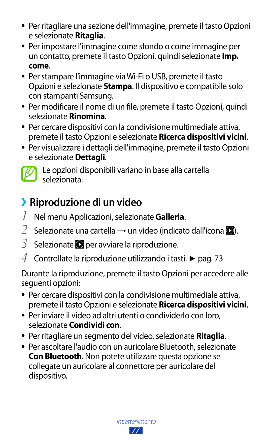 Samsung GT-S7560ZKAOMN, GT-S7560UWAWIN, GT-S7560ZKAXEO, GT-S7560ZKAWIN, GT-S7560UWATIM manual ››Riproduzione di un video 