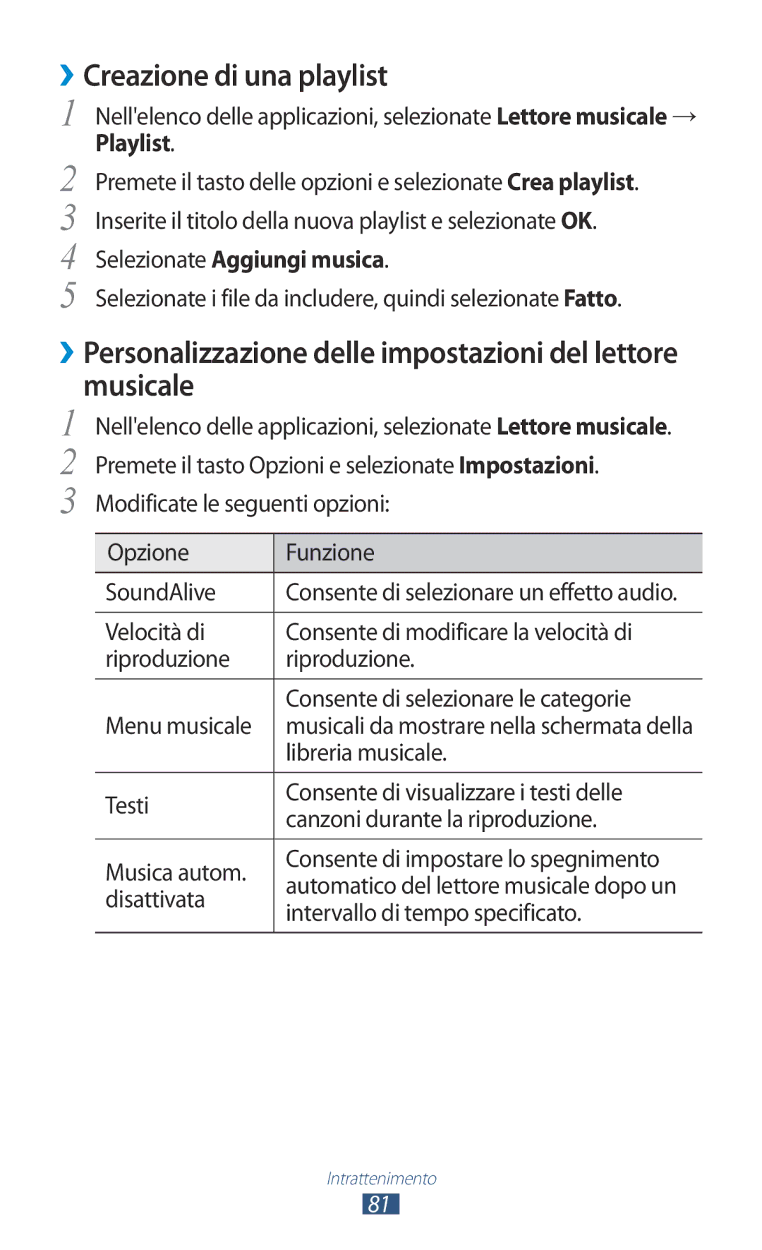 Samsung GT-S7560ZKAXEO, GT-S7560UWAWIN, GT-S7560ZKAWIN ››Creazione di una playlist, Musicale, Selezionate Aggiungi musica 