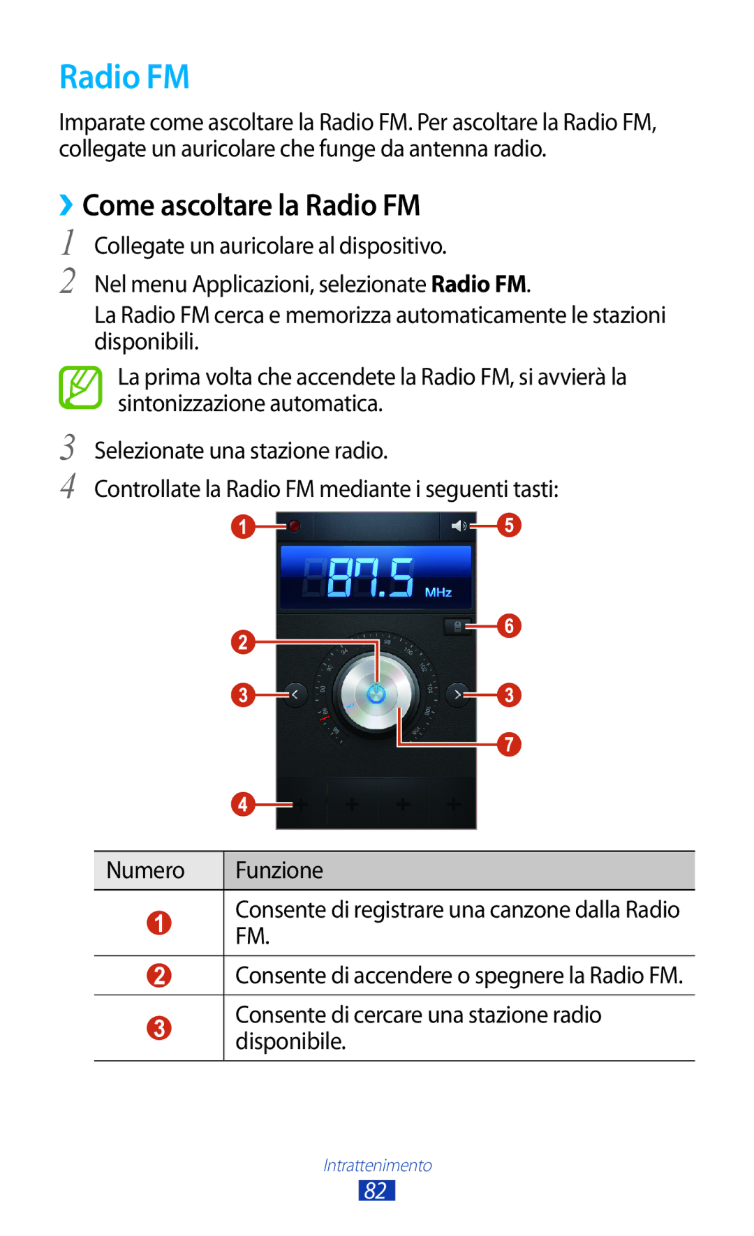 Samsung GT-S7560ZKAWIN manual ››Come ascoltare la Radio FM, Consente di cercare una stazione radio disponibile 