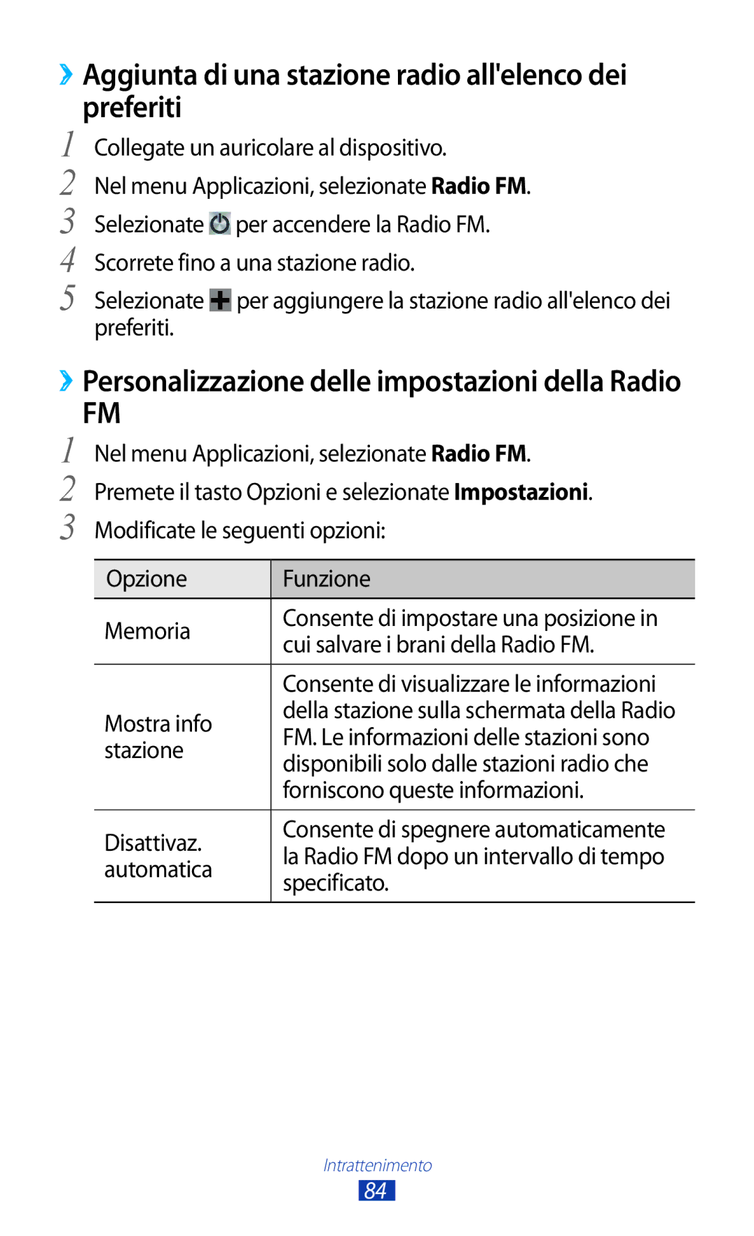 Samsung GT-S7560ZKATIM, GT-S7560UWAWIN, GT-S7560ZKAXEO manual ››Aggiunta di una stazione radio allelenco dei Preferiti 