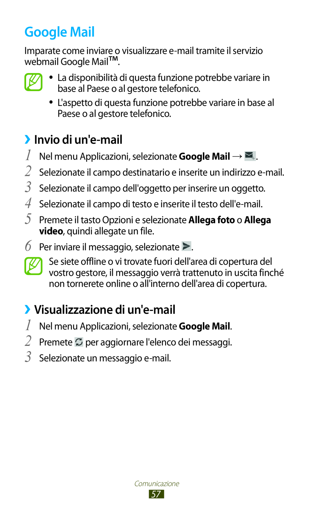 Samsung GT-S7560ZKAXEO, GT-S7560UWAWIN, GT-S7560ZKAWIN manual Google Mail, Invio di une-mail, Visualizzazione di une-mail 