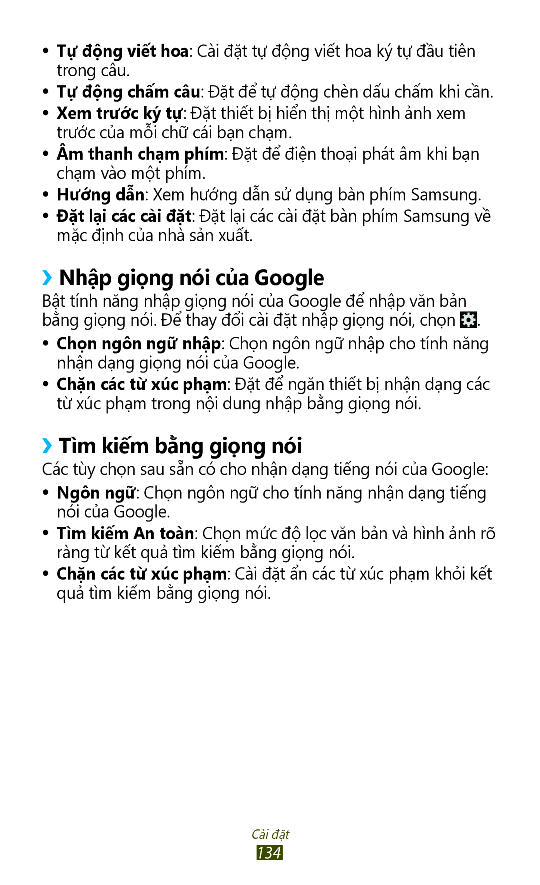 Samsung GT-S7560ZKAXXV, GT-S7560UWAXXV manual ››Nhâp giong nói cua Google, ››Tì̀m kiếm bằng giọng nó́i 