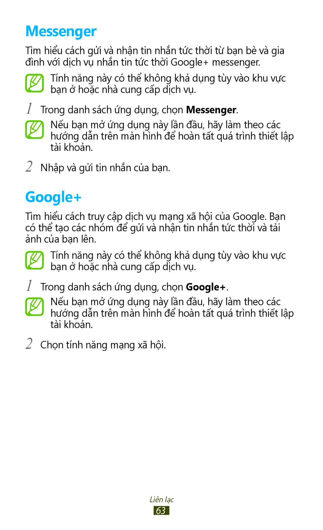 Samsung GT-S7560UWAXXV, GT-S7560ZKAXXV manual Messenger, Google+ 