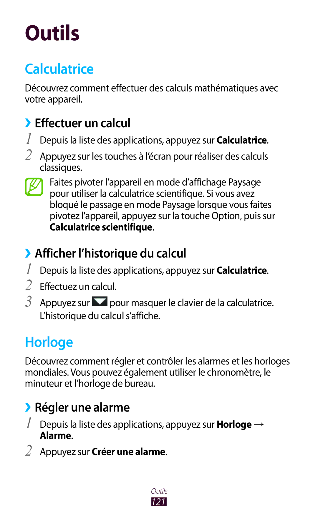 Samsung GT-S7560UWAXEF, GT-S7560ZKALPM Calculatrice, Horloge, ››Effectuer un calcul, ››Afficher l’historique du calcul 