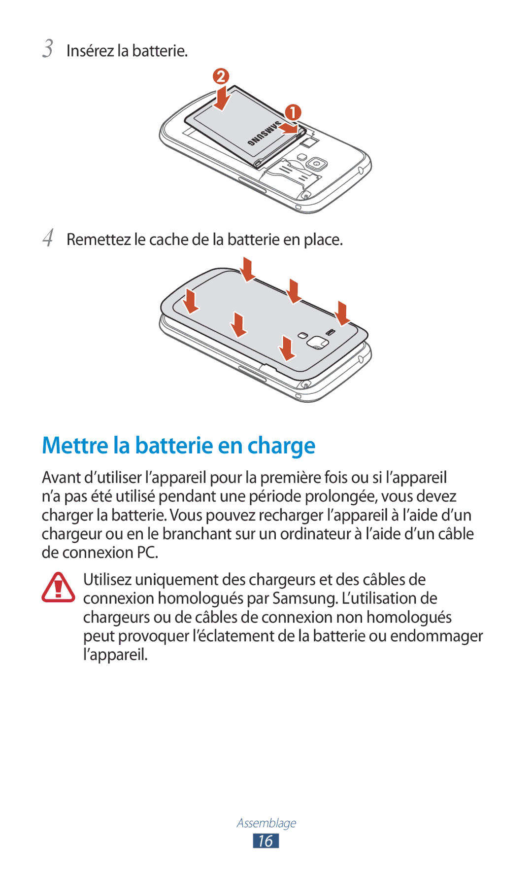 Samsung GT-S7560ZKAXEF, GT-S7560ZKALPM, GT-S7560UWABOG, GT-S7560UWASFR, GT-S7560ZKAFTM manual Mettre la batterie en charge 