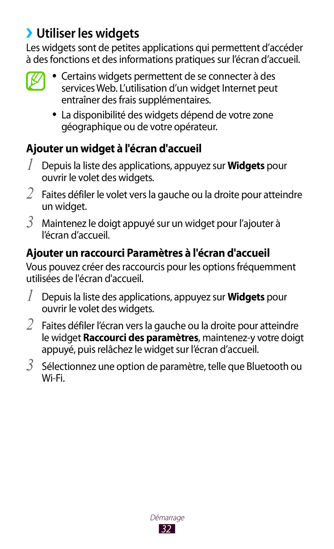 Samsung GT-S7560UWAFTM, GT-S7560ZKALPM, GT-S7560UWABOG manual ››Utiliser les widgets, Ajouter un widget à lécran daccueil 