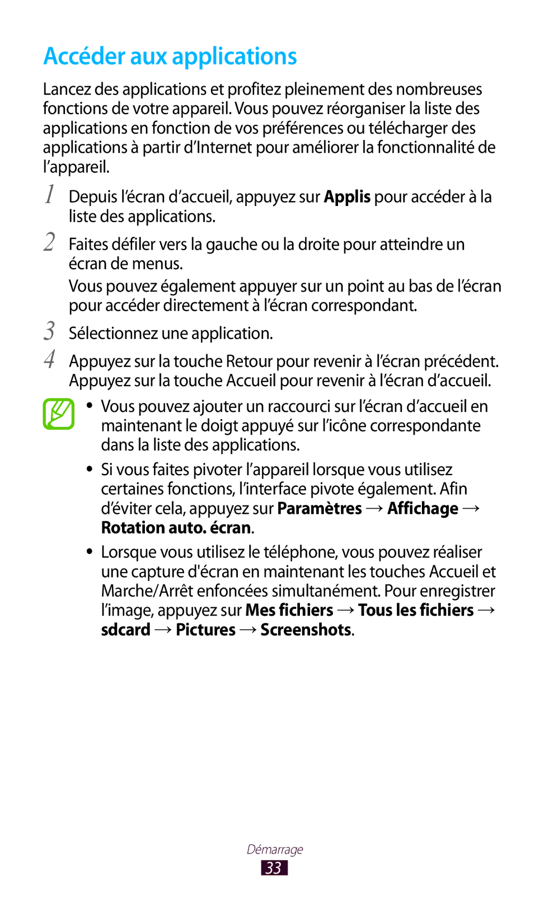 Samsung GT-S7560ZKABOG, GT-S7560ZKALPM, GT-S7560UWABOG manual Accéder aux applications, Sélectionnez une application 