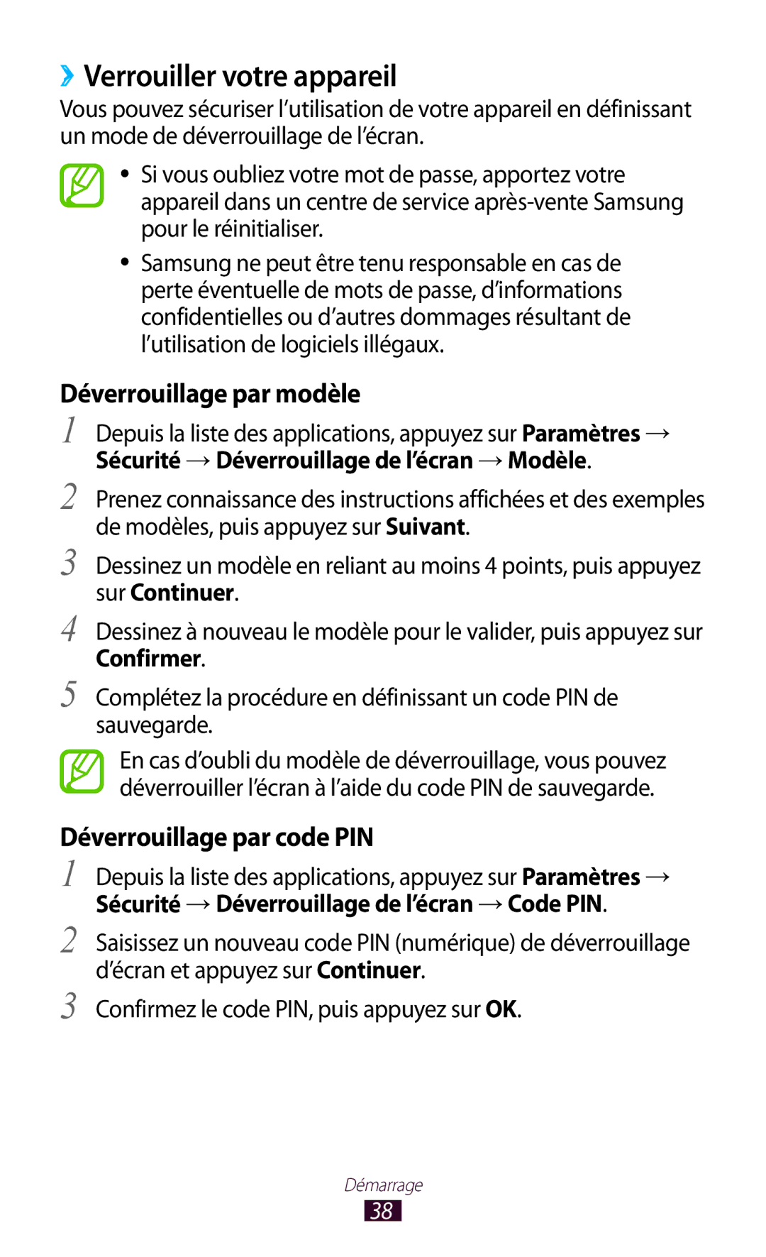 Samsung GT-S7560UWASFR, GT-S7560ZKALPM, GT-S7560UWABOG, GT-S7560ZKAFTM manual ››Verrouiller votre appareil, Confirmer 