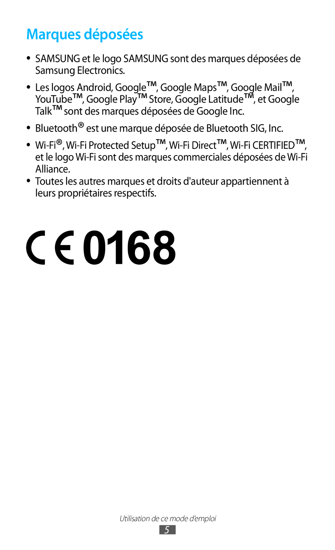 Samsung GT-S7560UWAFTM, GT-S7560ZKALPM, GT-S7560UWABOG, GT-S7560UWASFR, GT-S7560ZKAFTM, GT-S7560UWAXEF manual Marques déposées 