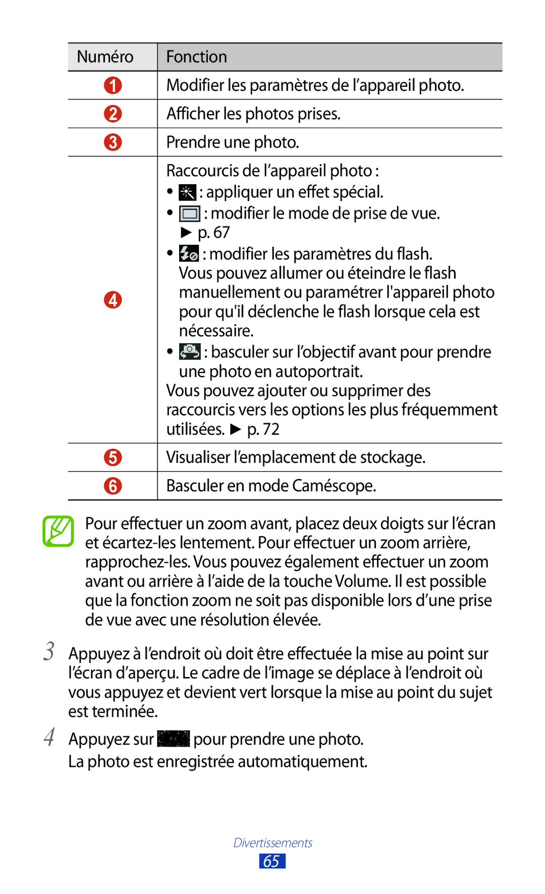 Samsung GT-S7560UWASFR, GT-S7560ZKALPM, GT-S7560UWABOG, GT-S7560ZKAFTM, GT-S7560UWAXEF manual Modifier le mode de prise de vue 