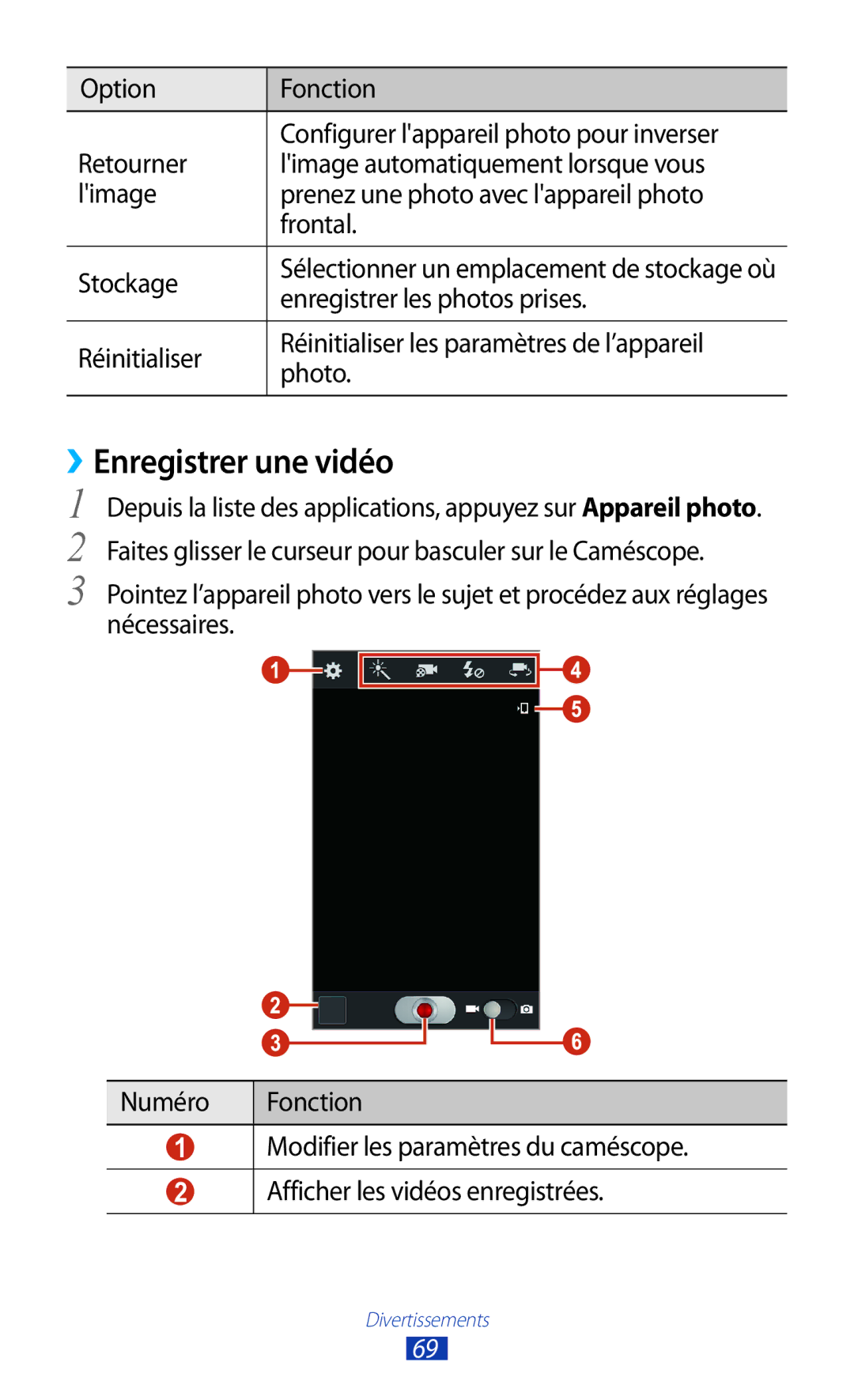 Samsung GT-S7560ZKABOG, GT-S7560ZKALPM, GT-S7560UWABOG manual ››Enregistrer une vidéo, Enregistrer les photos prises 