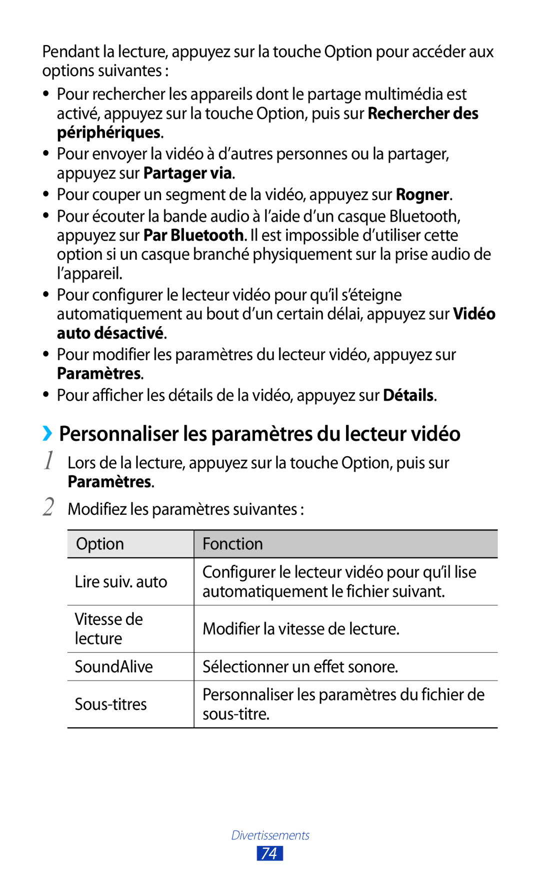 Samsung GT-S7560UWASFR, GT-S7560ZKALPM, GT-S7560UWABOG, GT-S7560ZKAFTM manual Automatiquement le fichier suivant, Sous-titre 