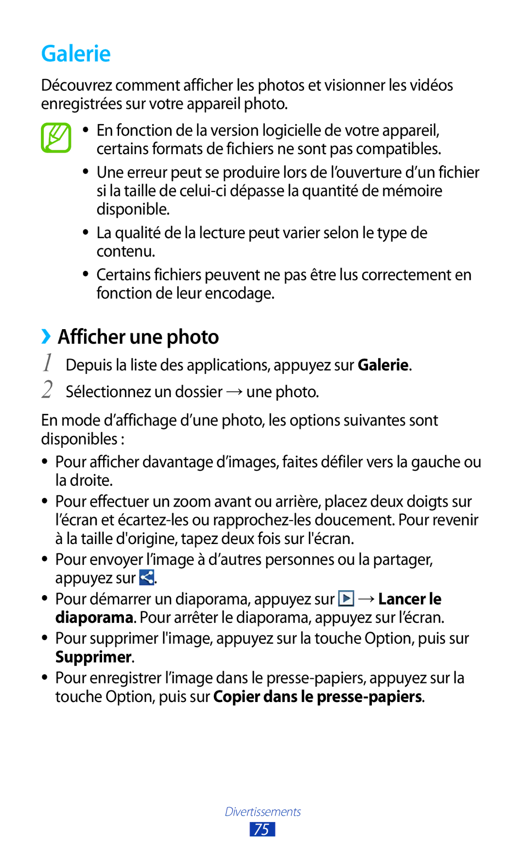 Samsung GT-S7560ZKAFTM, GT-S7560ZKALPM, GT-S7560UWABOG, GT-S7560UWASFR, GT-S7560UWAXEF manual Galerie, ››Afficher une photo 