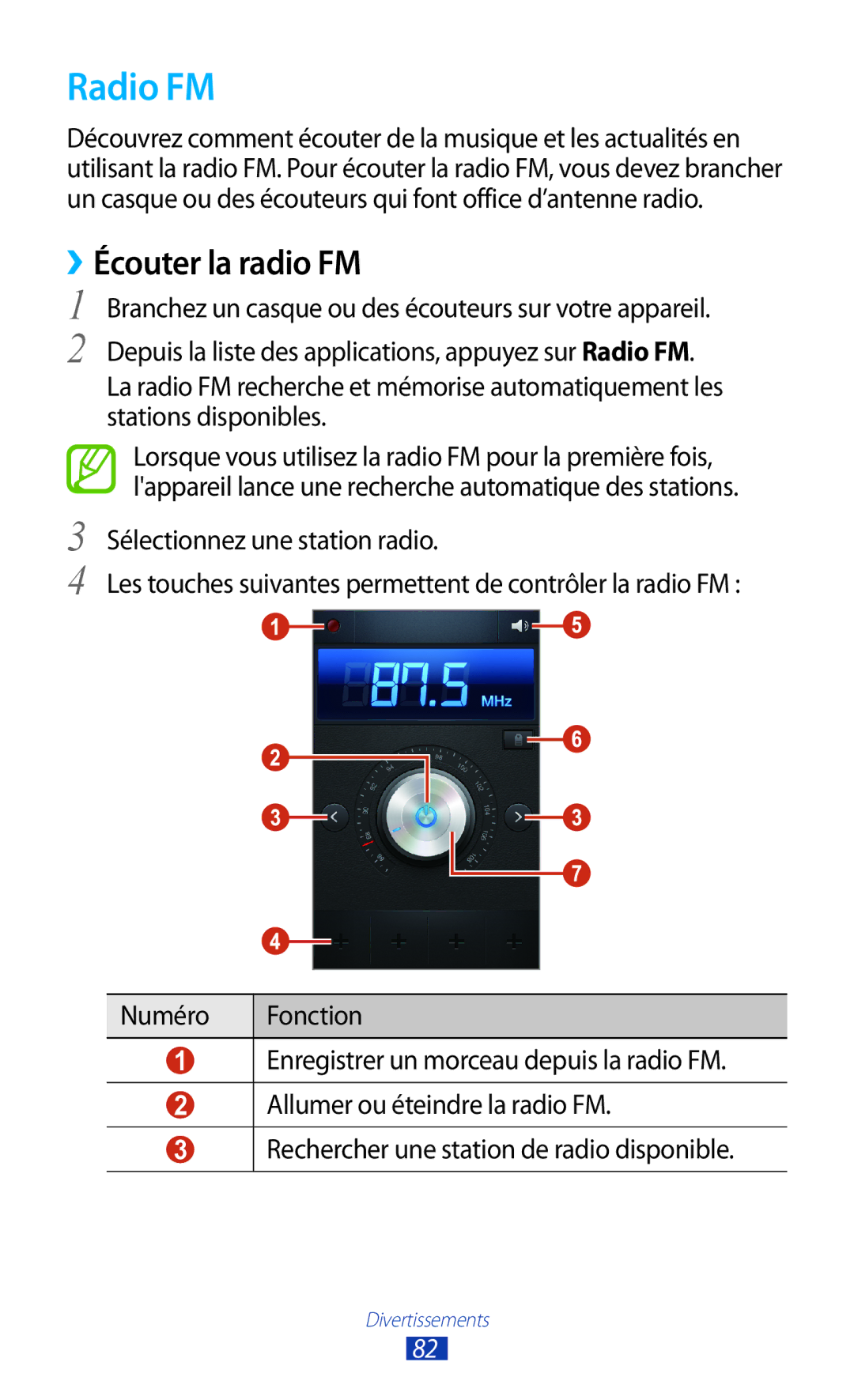 Samsung GT-S7560UWABOG, GT-S7560ZKALPM, GT-S7560UWASFR, GT-S7560ZKAFTM, GT-S7560UWAXEF manual Radio FM, ››Écouter la radio FM 