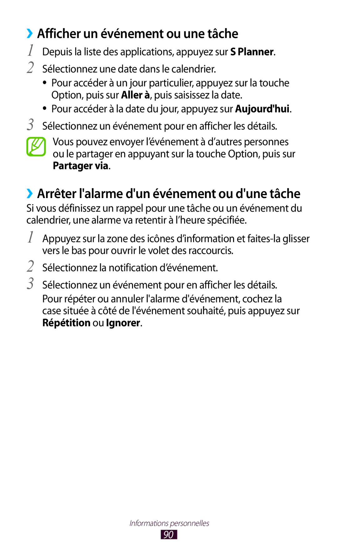 Samsung GT-S7560ZKALPM, GT-S7560UWABOG ››Afficher un événement ou une tâche, ››Arrêter lalarme dun événement ou dune tâche 