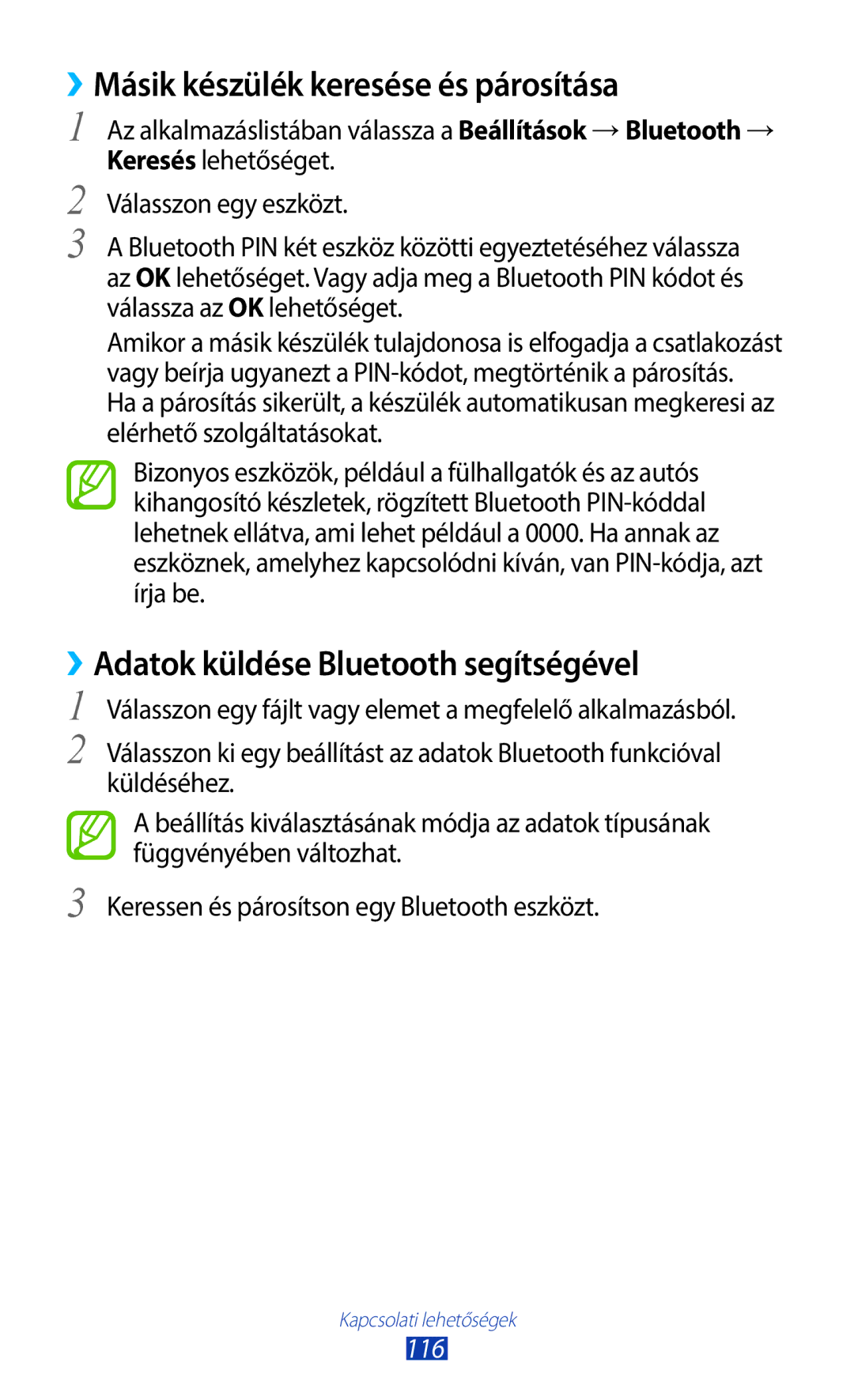 Samsung GT2S7560ZKAVDH, GT-S7560ZKAPRT ››Másik készülék keresése és párosítása, ››Adatok küldése Bluetooth segítségével 