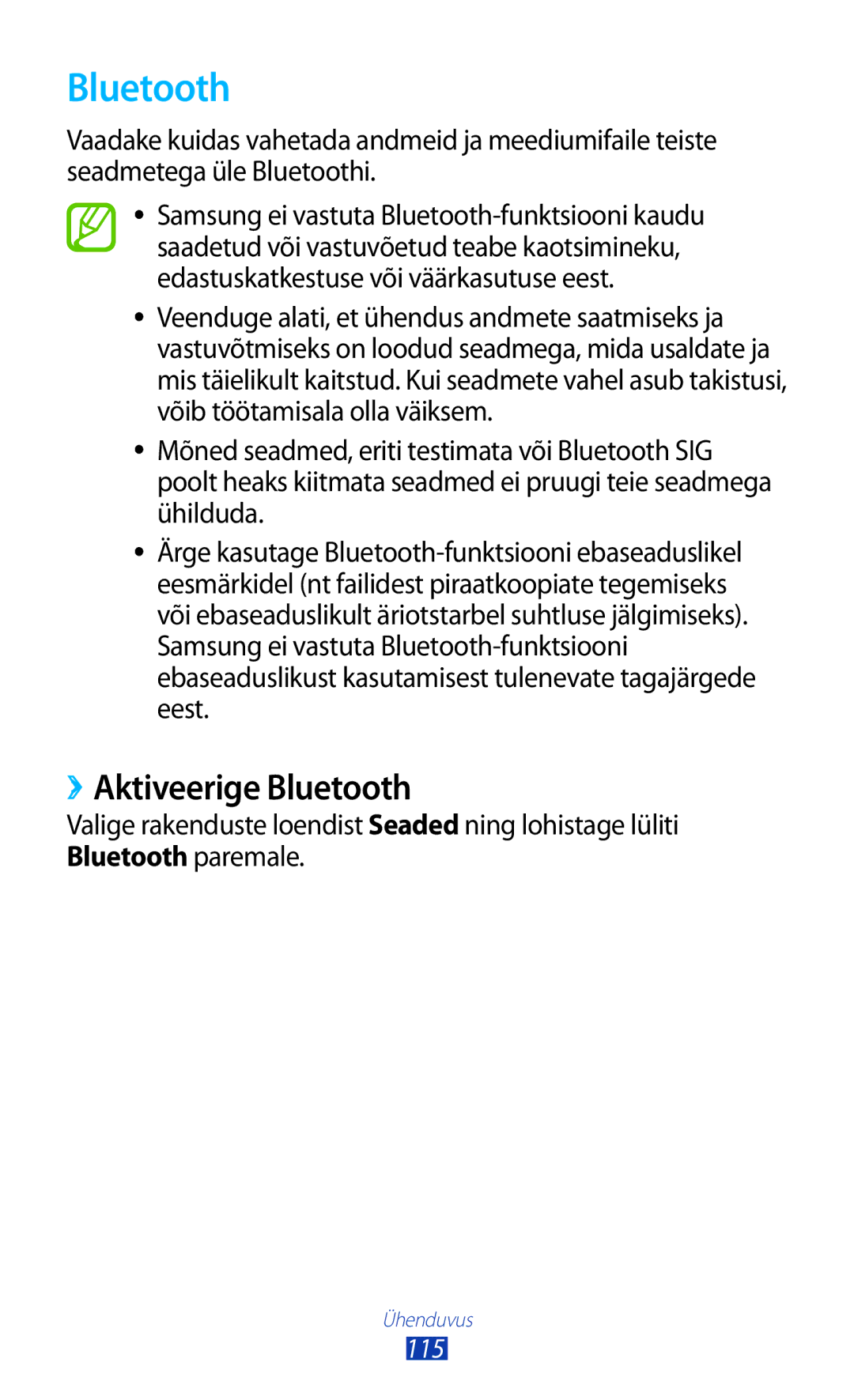 Samsung GT-S7560UWASEB, GT-S7560ZKASEB manual ››Aktiveerige Bluetooth 